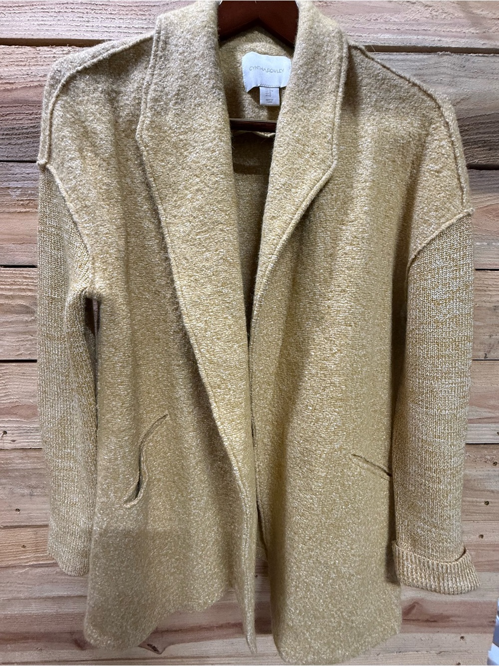 Cynthia Rowley Women’s Yellow Bouclé Open-Front Cardigan Sweater, Medium